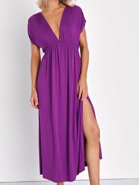 Lulus Sunshine Everywhere Purple Jersey Dolman Sleeve Tie-back Dress - Size XS
